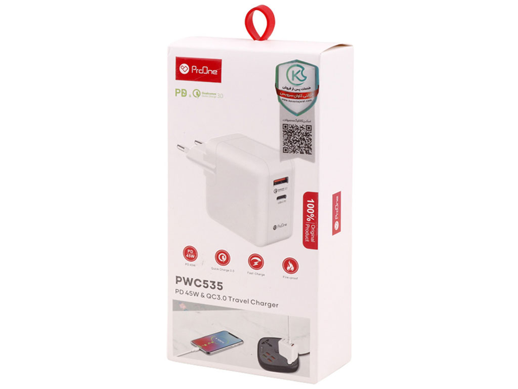 شارژر دیواری فست شارژ 45 وات پرووان PWC53 (گارانتی یک ساله)